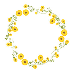 floral circular wreath decoration with yellow flowers vector illustration