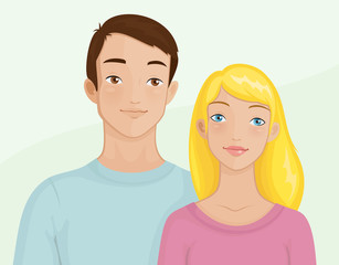 The portrait of teenagers boy and girl. Vector illustration