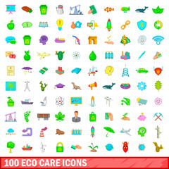 100 eco care icons set, cartoon style