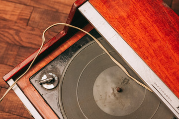 wooden retro record player