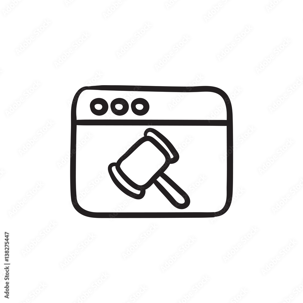 Poster browser window with judge hammer sketch icon.