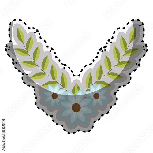 Download "sticker arch of leaves with blue flowers vector ...
