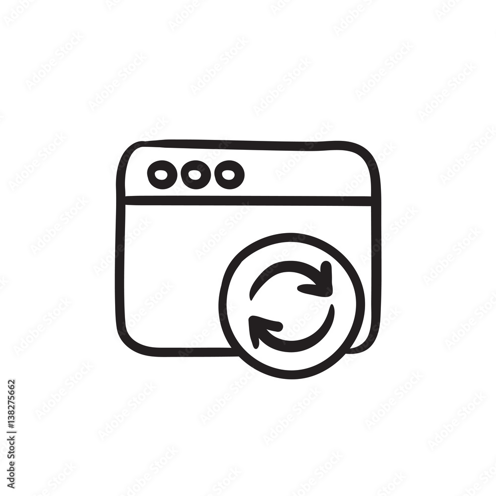 Aufkleber browser window with refresh sign sketch icon.