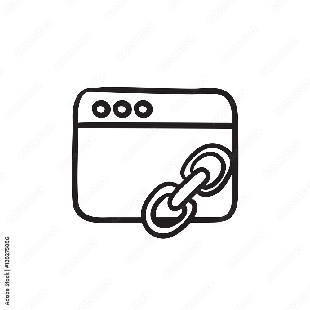 Poster browser window with link sign sketch icon.