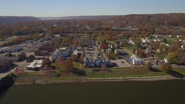 Aerial Shot of the Riverfront of Bridgewater, Pennsylvania