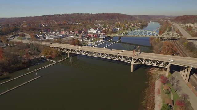 Aerial Shot Moving Toward Bridgewater, Pennsylvania