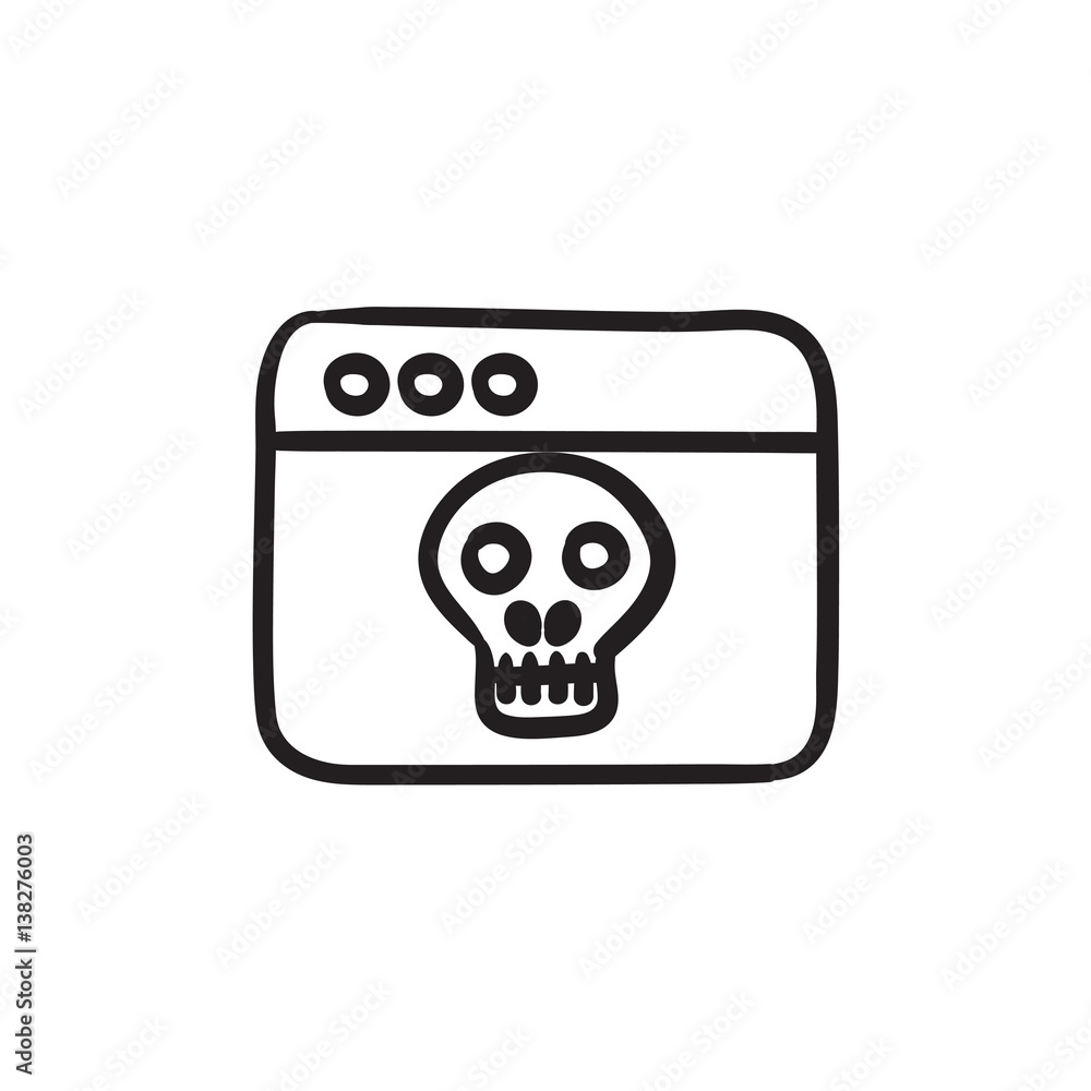 Aufkleber browser window with skull sketch icon.