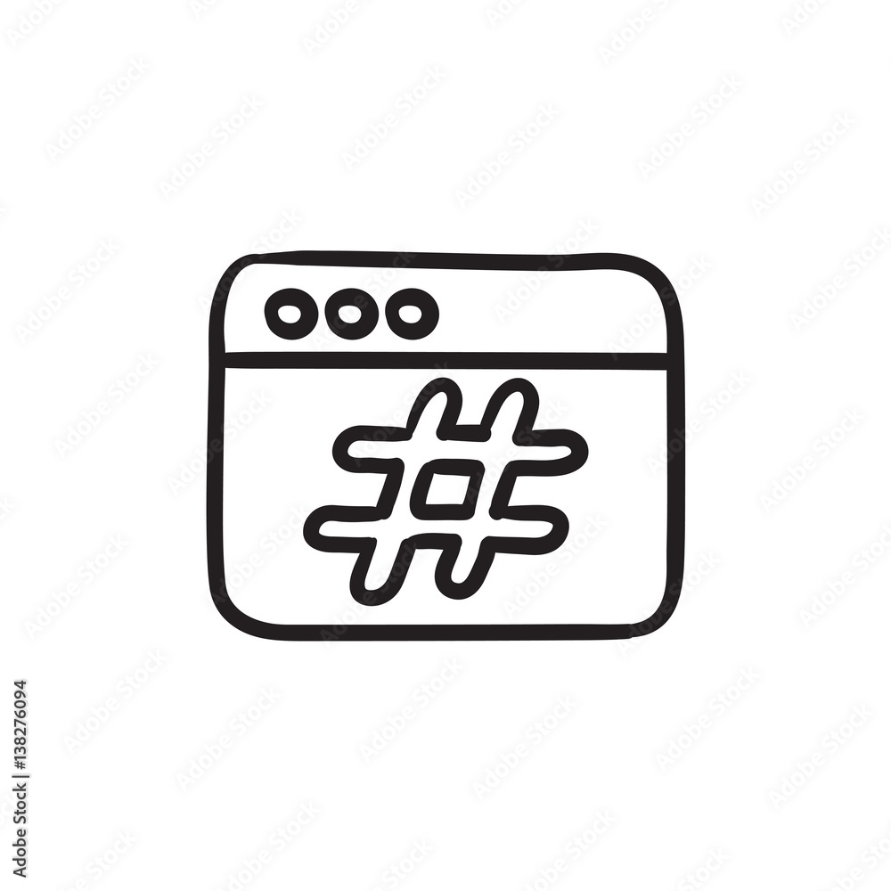 Aufkleber browser window with hashtag sketch icon.
