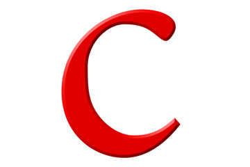 Lowercase letter C, isolated on white, with clipping path, 3D illustration
