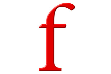 Lowercase letter F, isolated on white, with clipping path, 3D illustration