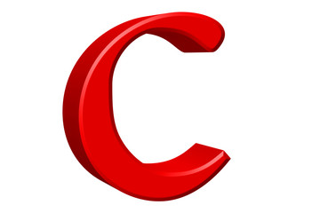 Lowercase letter C, isolated on white, with clipping path, 3D illustration