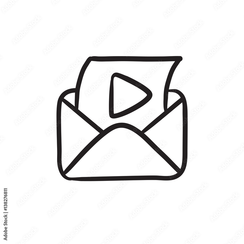 Aufkleber envelope mail with play button sketch icon.