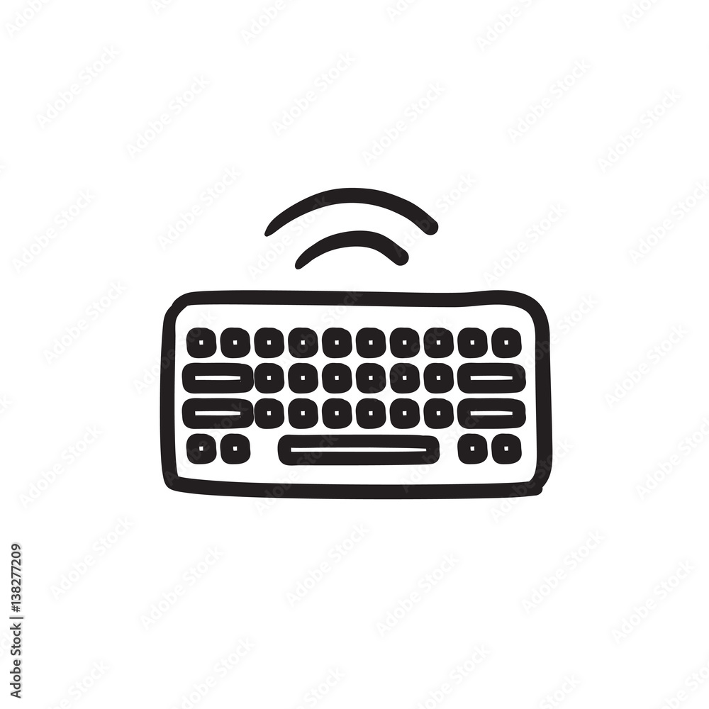 Poster wireless keyboard sketch icon.