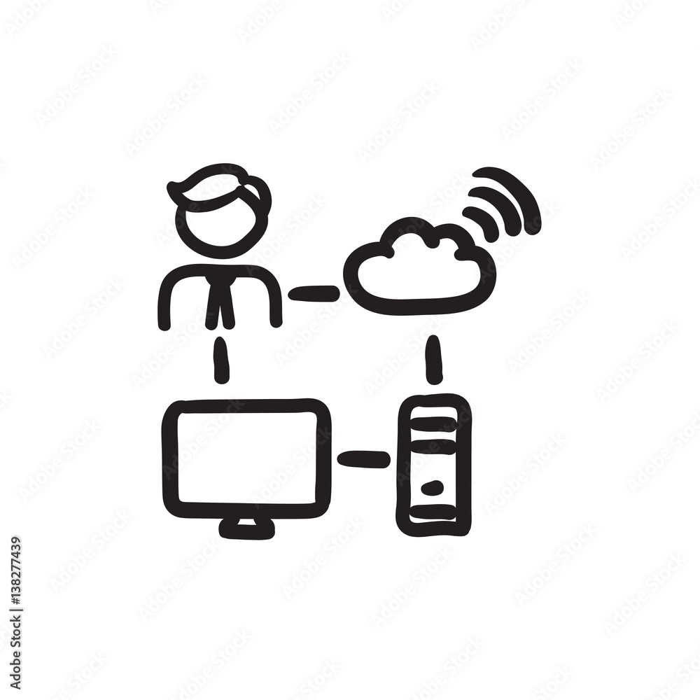 Poster cloud computing sketch icon.