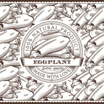Vintage Eggplant Label On Seamless Pattern
