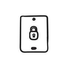 Digital tablet security sketch icon.