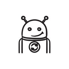 Android with refresh sign sketch icon.