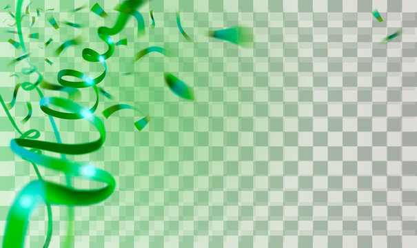 St Patricks Background Vector Illustrations. Green Serpentine and confetti. Transparent Checkered Background. Holiday Decorative Tinse