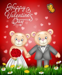 Bride and groom teddy bears getting married 