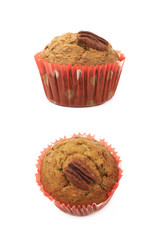 Single pecan nut muffin isolated