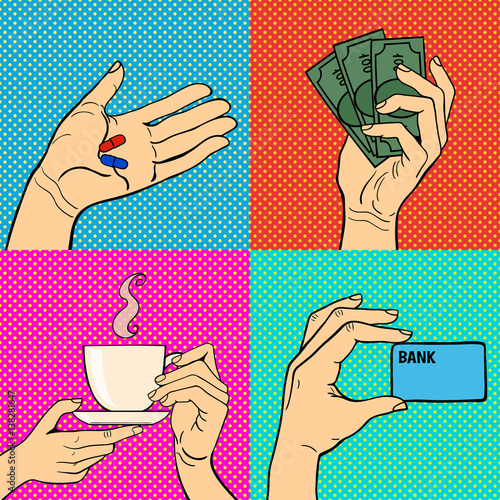 "Pop art hands vector illustration." Stock image and royaltyfree