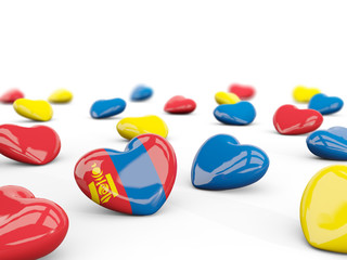 Heart with flag of mongolia isolated on white