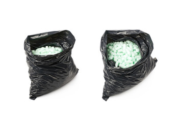 Bag full of foam peanuts isolated