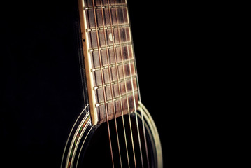 Six string guitar against a dark backgro