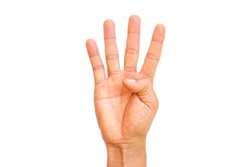 Man hand show four fingers