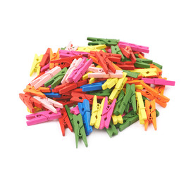 Pile of wooden clothespin isolated