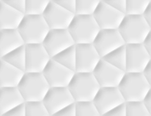 Seamless pattern with hexagonal cells made from shadows and lights in origami style. White repeating background.