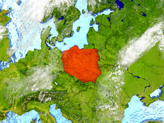Poland on map with clouds