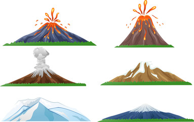 Cartoon volcano eruption set © tigatelu