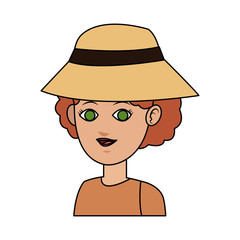 pretty young woman with hat  icon image vector illustration design 