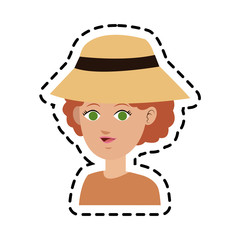 pretty young woman with hat  icon image vector illustration design 