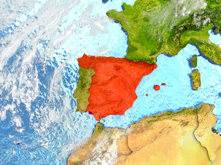 Spain on map with clouds