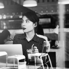 Woman Coffe Cafe Working Laptop Concept