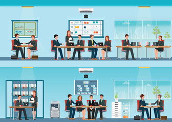 Office worker with office desk and Business meeting or teamwork