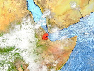 Djibouti on map with clouds