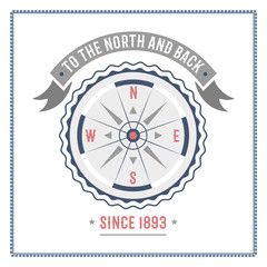 Compass nautical and marine sailing themed label vector.