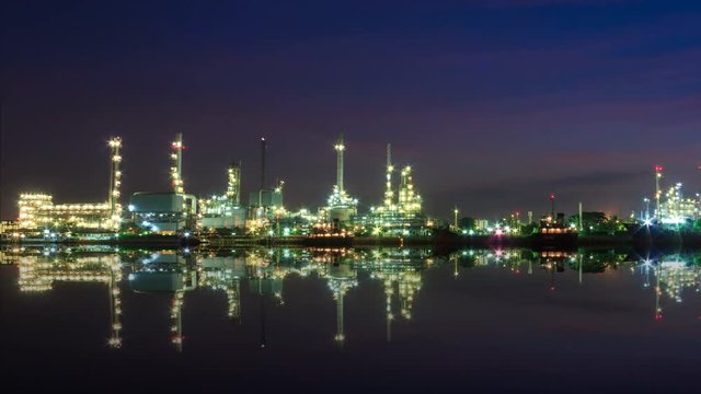 Oil and Gas Refinery Station Night To Day 4K Time Lapse (zoom out)