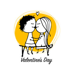 Couple in love kissing, valentine sketch for your design