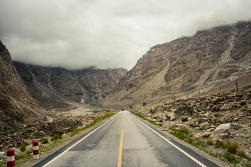 View of stunning mountains along the Karakoram Highway in western China and northern Pakistan