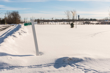 Snow covered countryside in Canada background