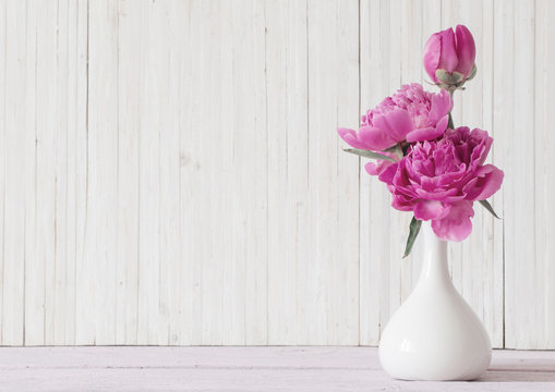 Peony flowers in  vase on white background