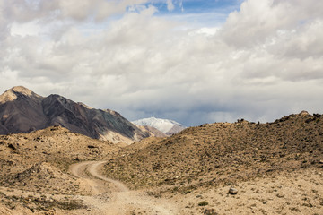 View of stunning mountains along the Karakoram Highway in western China and northern Pakistan