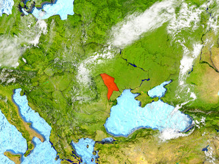 Moldova on map with clouds