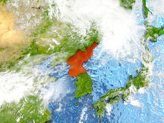 North Korea on map with clouds © harvepino