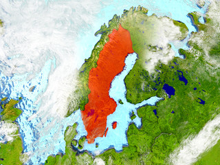 Sweden on map with clouds