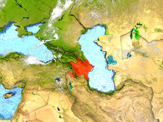 Azerbaijan on map with clouds